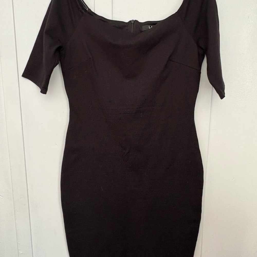 Lulu's Black Bodycon Midi Dress with 3/4 Raglan Sleeves for Cocktail